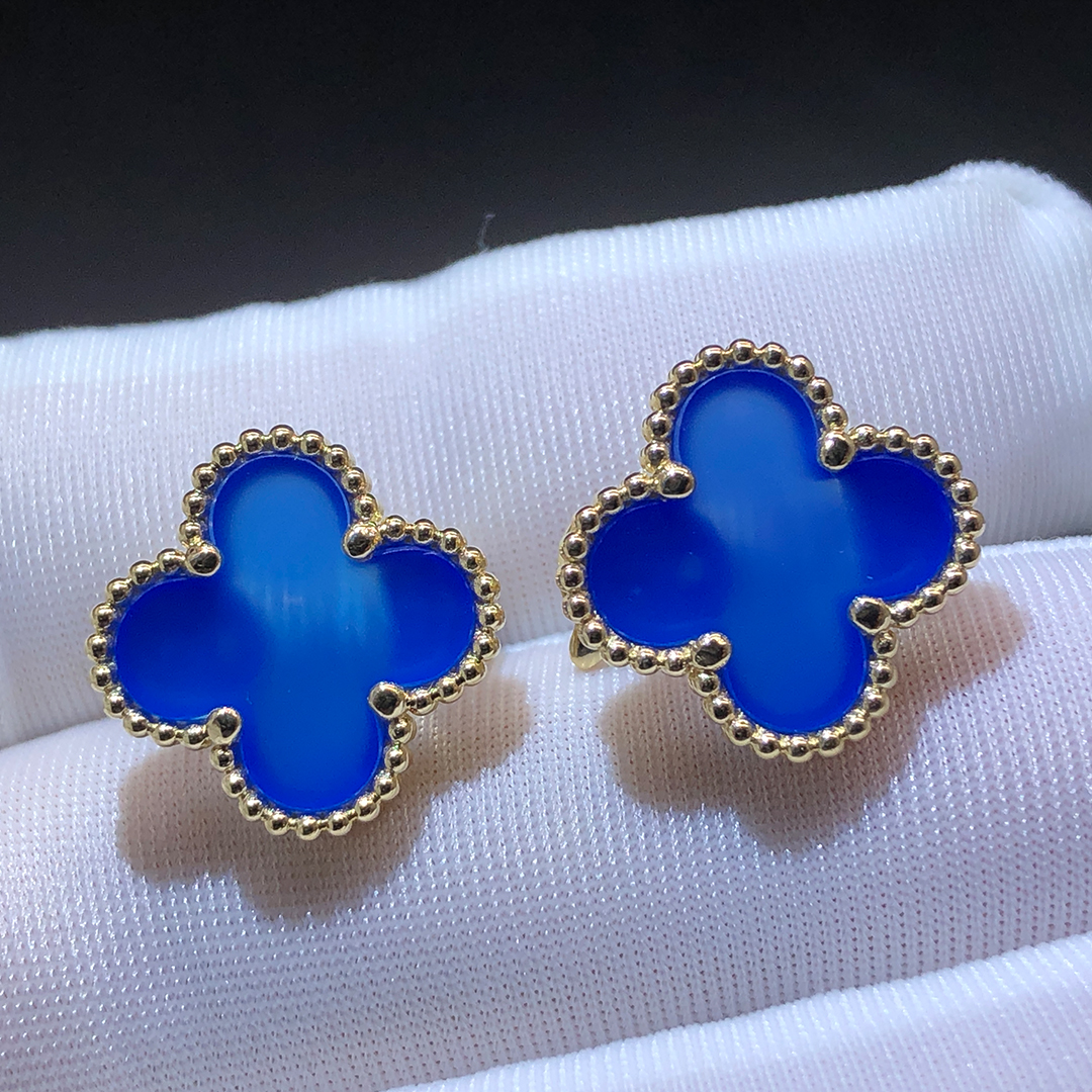 Van Cleef & Arpels Vintage Alhambra Blue Agate 18K Yellow Gold Earrings VCARP9SZ00