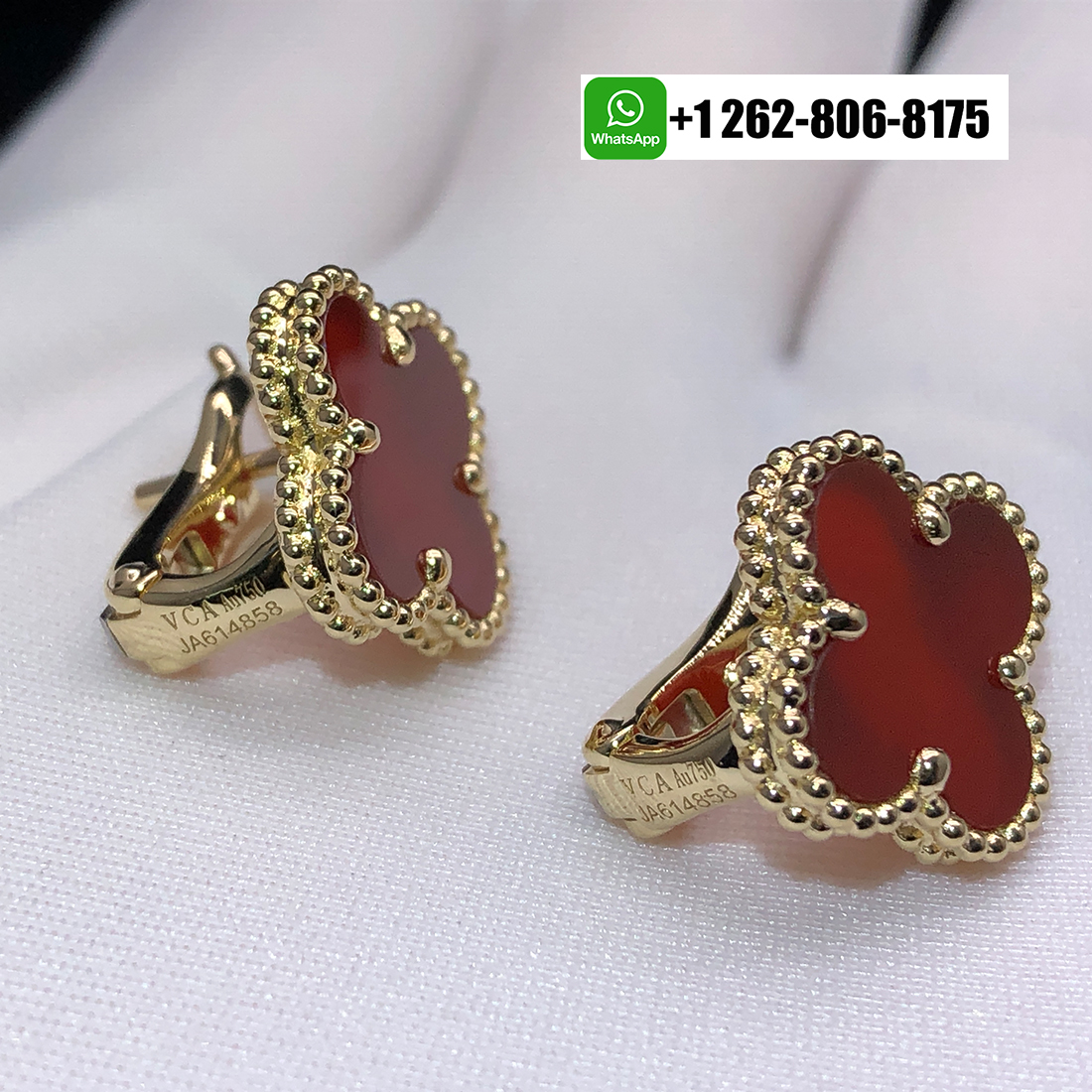 Van Cleef & Arpels Vintage Alhambra Carnelian 18K Yellow Gold Earrings VCARD40400