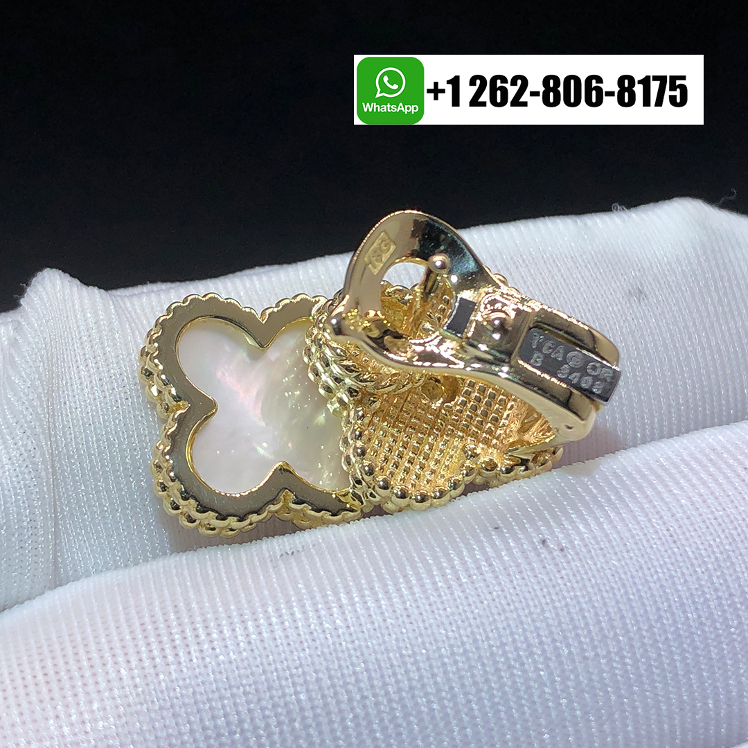 Van Cleef & Arpels Vintage Alhambra Doulbe Clovers 18k Yellow Gold Mother of Pearl Earrings