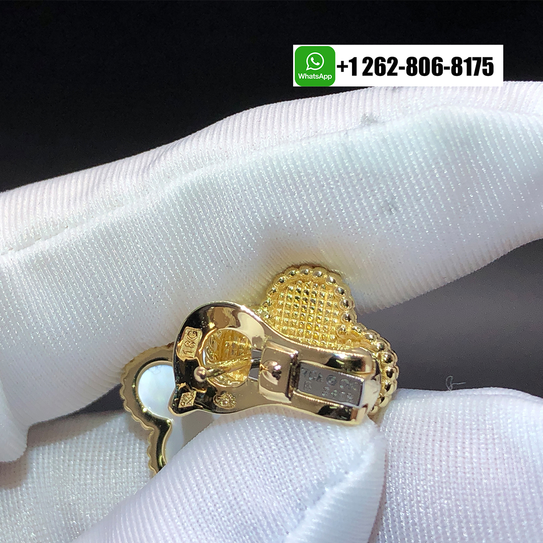 Van Cleef & Arpels Vintage Alhambra Doulbe Clovers 18k Yellow Gold Mother of Pearl Earrings