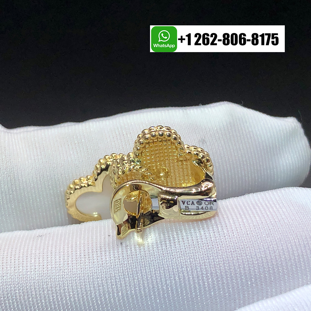 Van Cleef & Arpels Vintage Alhambra Doulbe Clovers 18k Yellow Gold Mother of Pearl Earrings